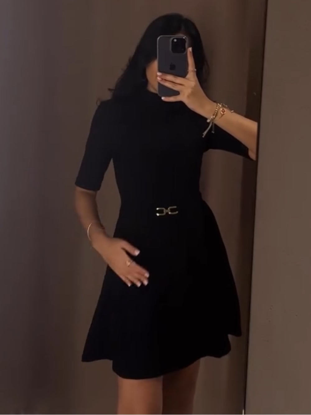 Zara NWT buckled knit short sleeve black mini dress skater flared hem skirt - Picture 10 of 13